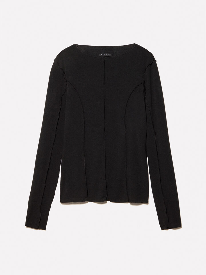 Black t-shirt with seams - women's long sleeve t-shirts - Black | Sisley image number 6